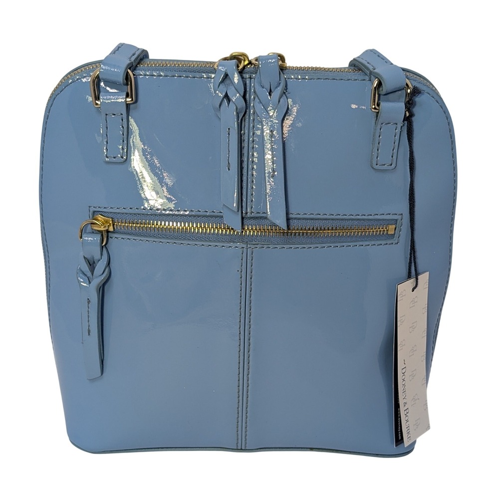 NWT Dooney & Bourke Patent Leather Large TRIXIE Crossbody Denim Blue + Reg Card - Picture 3 of 11
